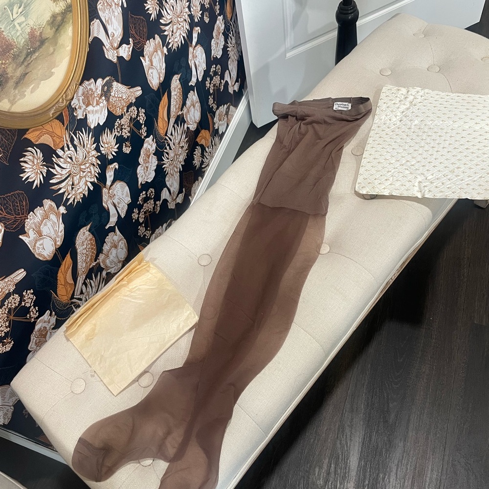 Christian Dior Paris Petites Vintage Brown Sheer Stockings & Lingerie Pouch